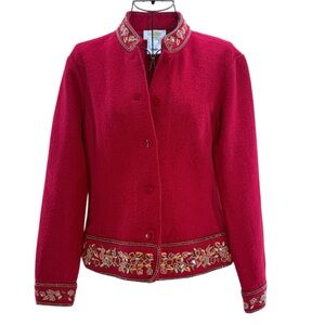 Vintage Talbots Red Embroidered Sequin Beaded Women's Wool Cardigan Size Petite